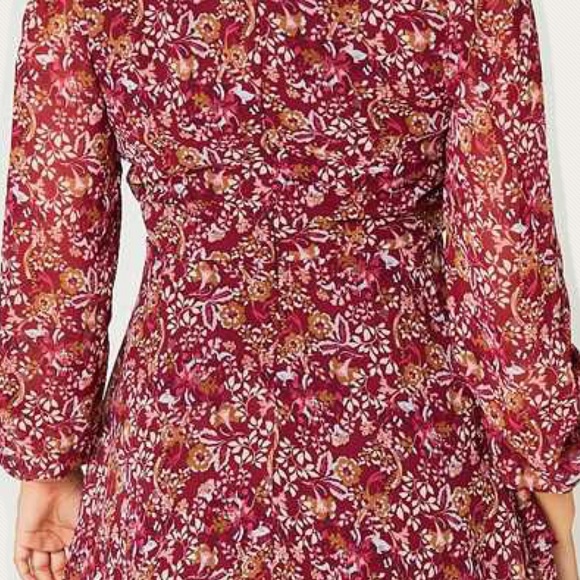 Dorsetta Floral Dress Long Sleeve Burgundy SMALL S - Picture 4 of 6